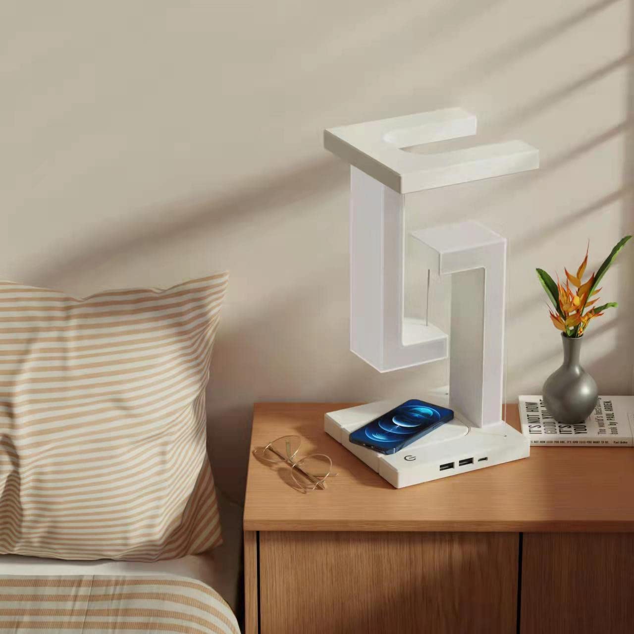 Smartphone Wireless Charging Table Lamp Angled