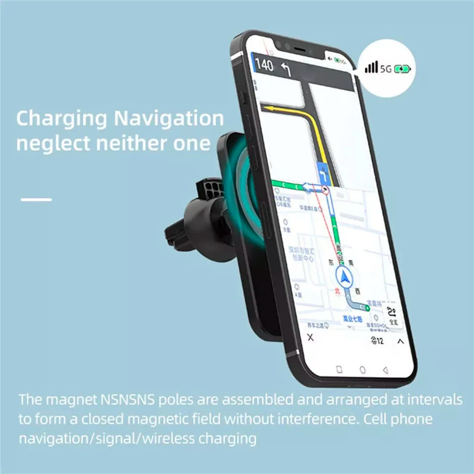 30W Wireless Car Charger - Magnetic Mount for iPhone 14, 13/12 Pro Max/Mini/11, Samsung - 360° Adjustable
