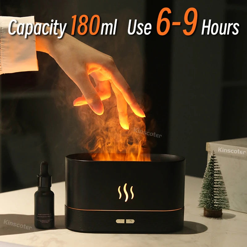 Ultrasonic Aroma Diffuser with LED Flame Lamp - Cool Mist Maker for Essential Oils and Air Humidification