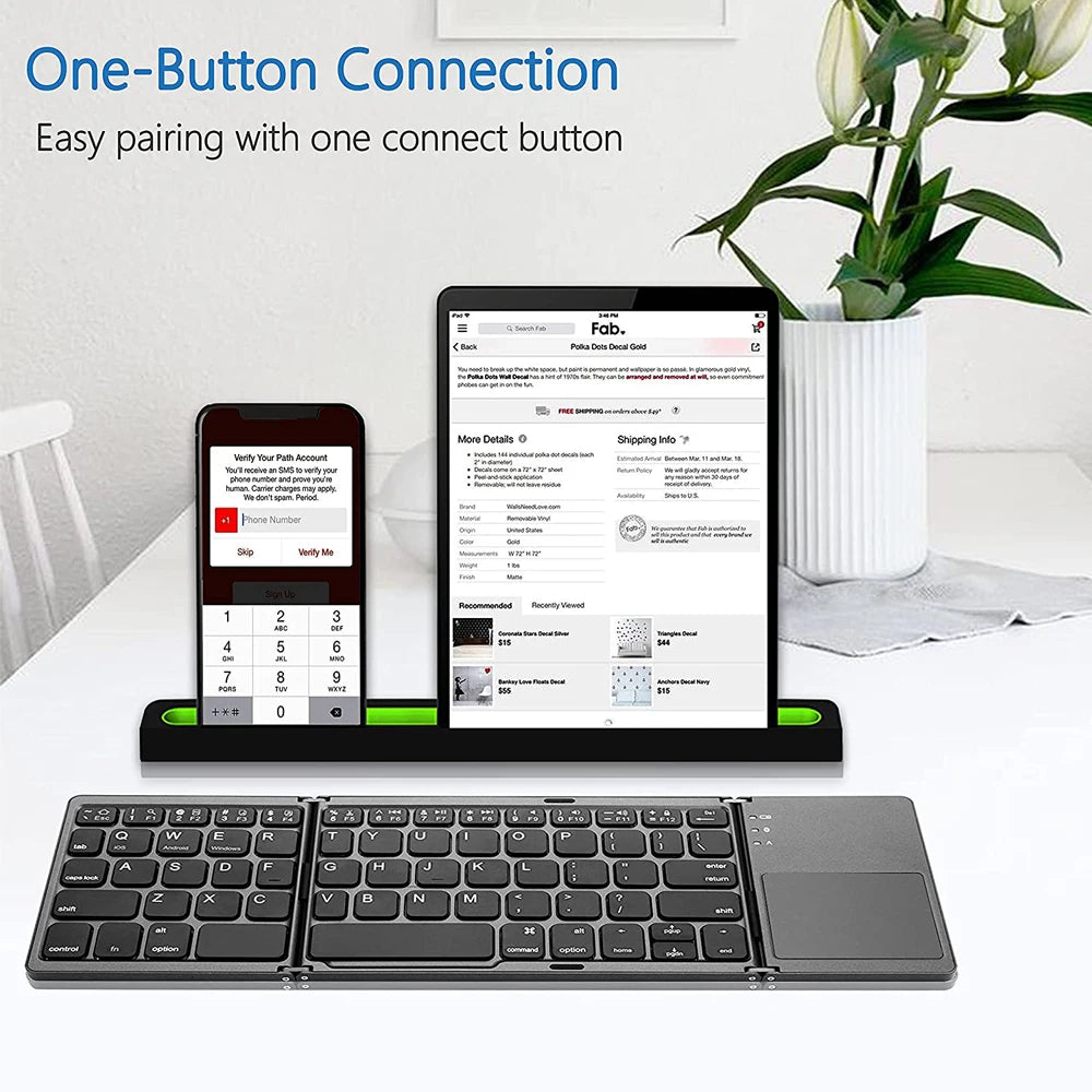 Portable Mini Three-Folding Wireless Bluetooth Keyboard with Touchpad for IOS Android Windows iPad Tablet