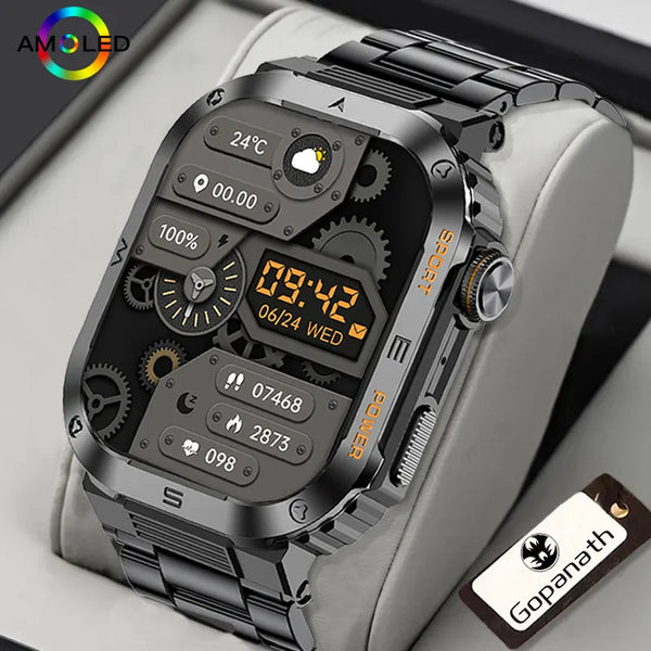 Rugged Military Smart Watch - Waterproof (IP6), 2.01'' HD Display, Bluetooth Voice, Android/iOS.