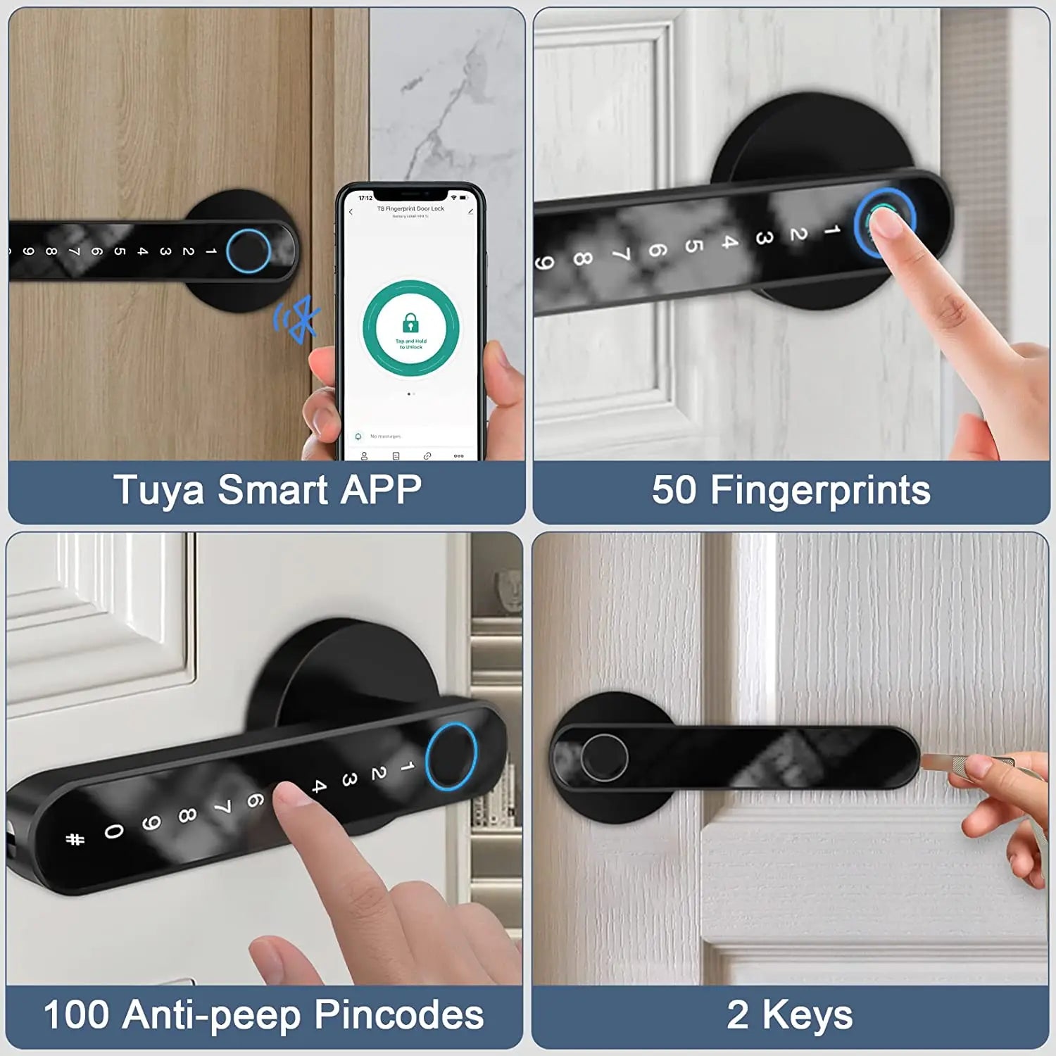 Smart Door Handle Lock - Fingerprint & Password Security, Keyless Entry with Tuya App