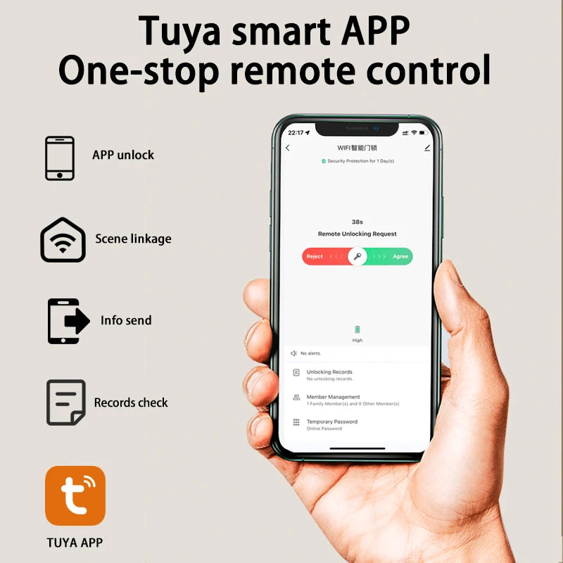 Smart Door Handle Lock - Fingerprint & Password Security, Keyless Entry with Tuya App