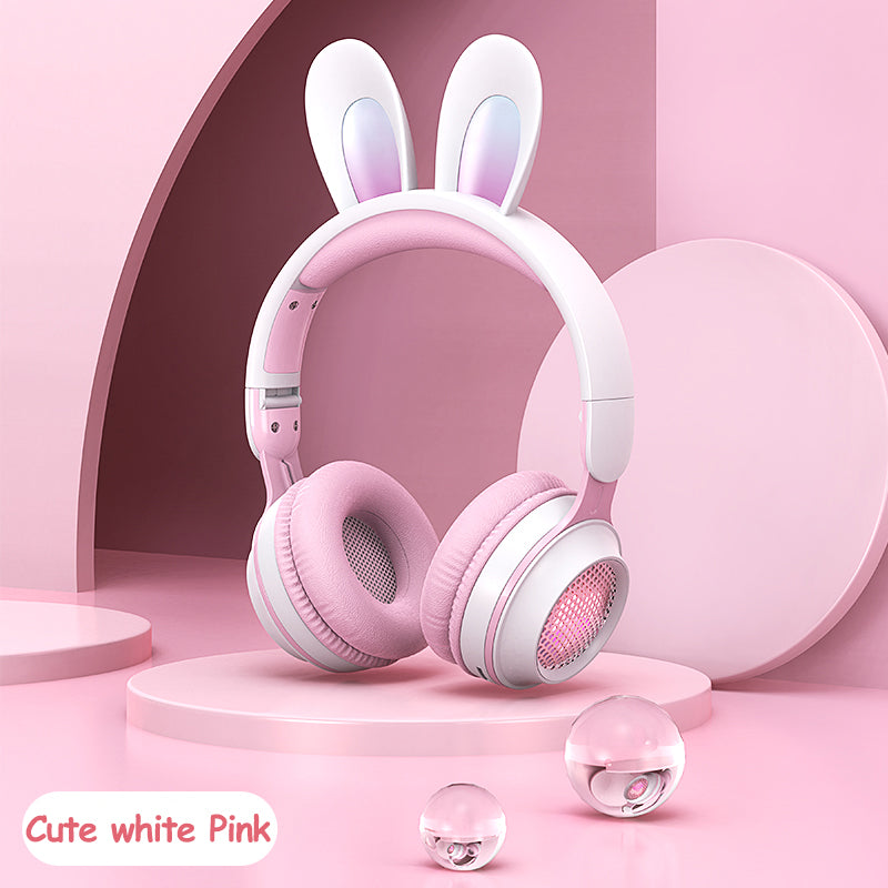 Adjustable Rabbit Ear Headphones cute white pink