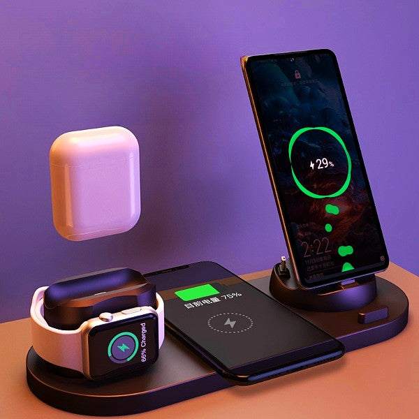 6-in-1 Wireless Charger: Fast Charging for iPhone, Phone, Smartwatch, and Earbuds - Compact and Safe.
