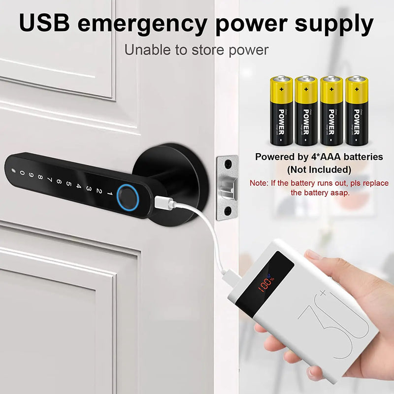 Smart Door Handle Lock - Fingerprint & Password Security, Keyless Entry with Tuya App