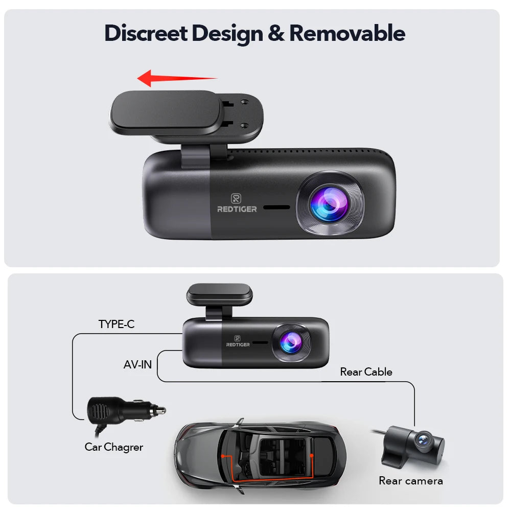 Redtiger 4K Dash Cam: Advanced Front and Rear WiFi GPS Car Camera