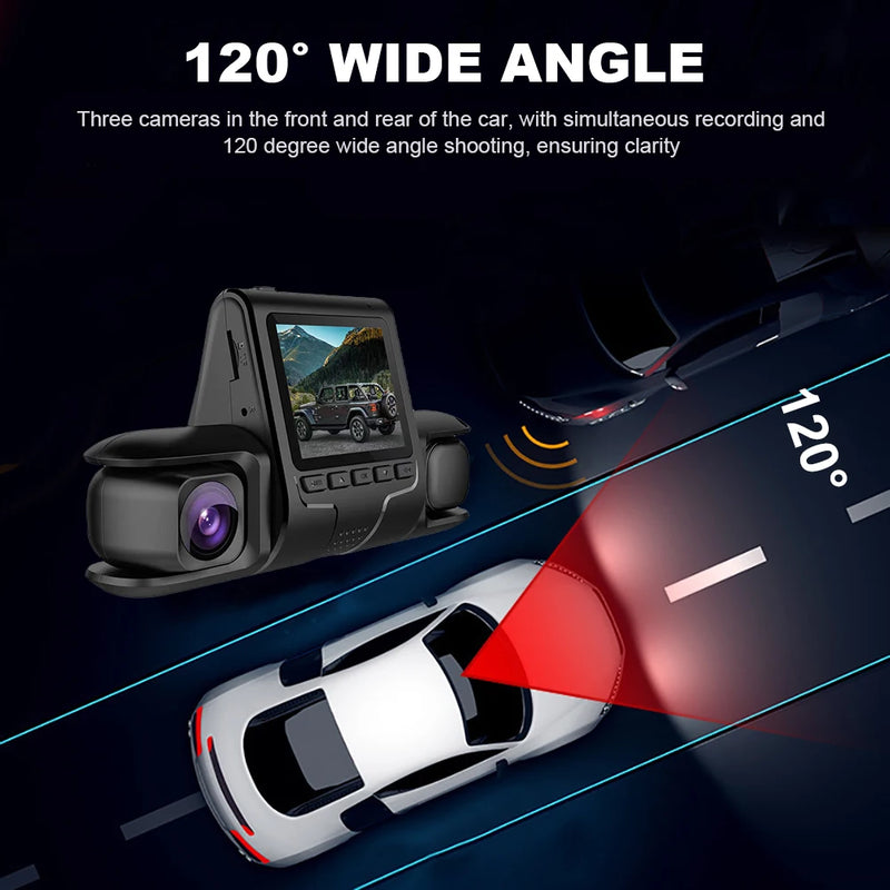 3-Lens Car DVR Dash Cam | 1080P Night Vision | G-Sensor & Loop Recording