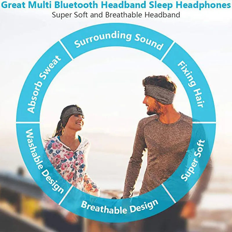 Soft Elastic Bluetooth Sleep Headband Earphones - Comfortable Music for Sports and Relaxation