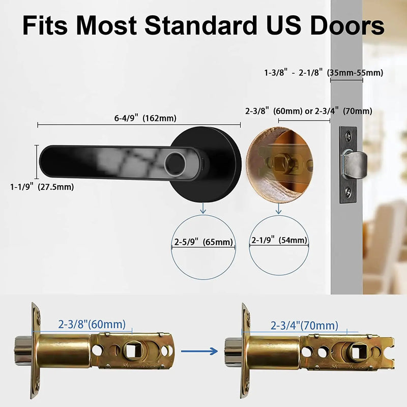 Smart Door Handle Lock - Fingerprint & Password Security, Keyless Entry with Tuya App