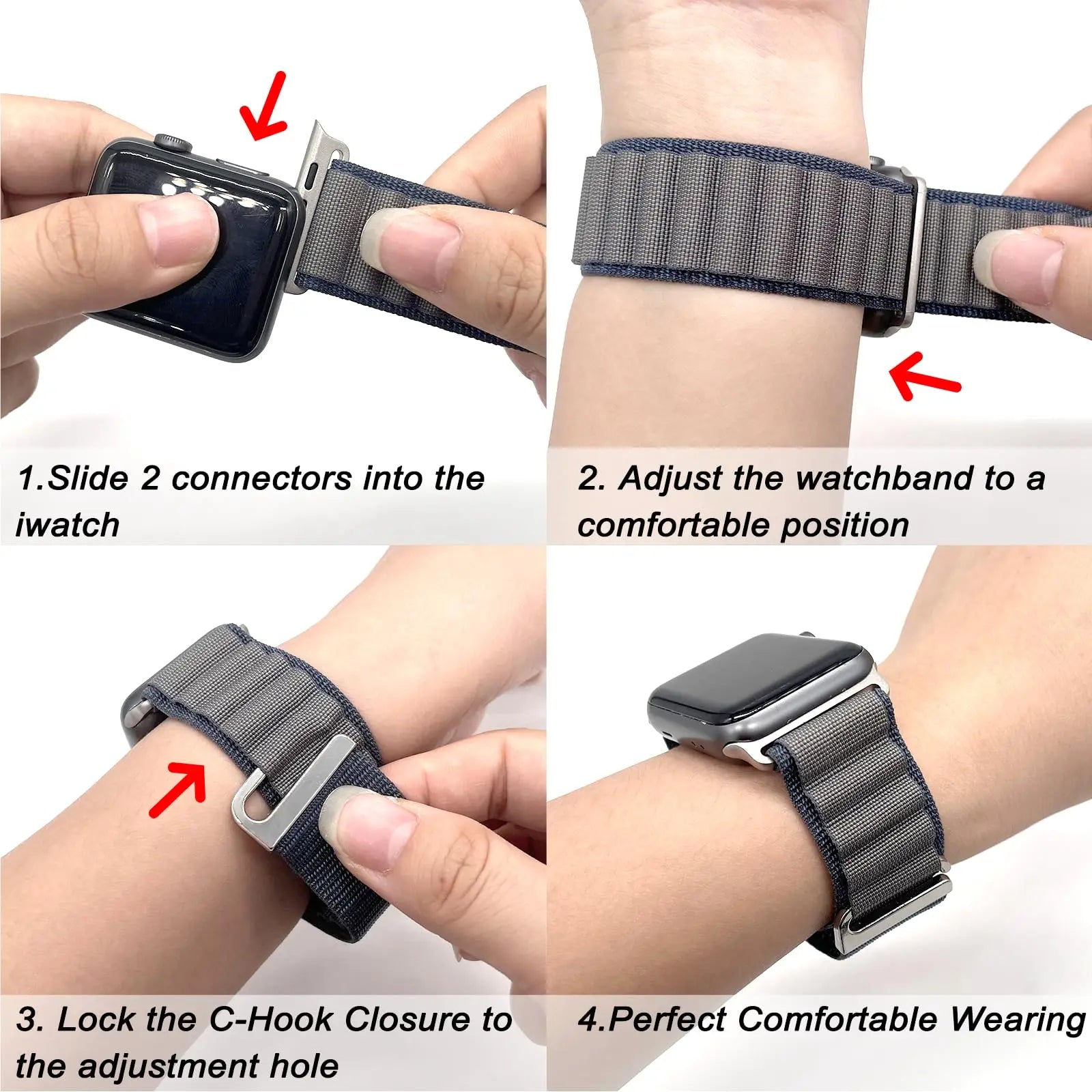 Alpine Loop Strap for Apple Watch - Stylish Metal C-Hook Bracelet - Compatible with iWatch SE, Series 9-3 (49mm-40mm)