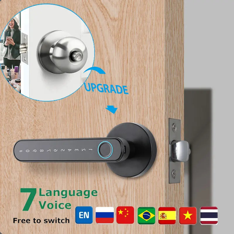 Smart Door Handle Lock - Fingerprint & Password Security, Keyless Entry with Tuya App