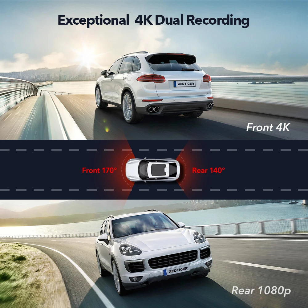 Advanced Front and Rear Redtiger 4K WiFi GPS Car Camera